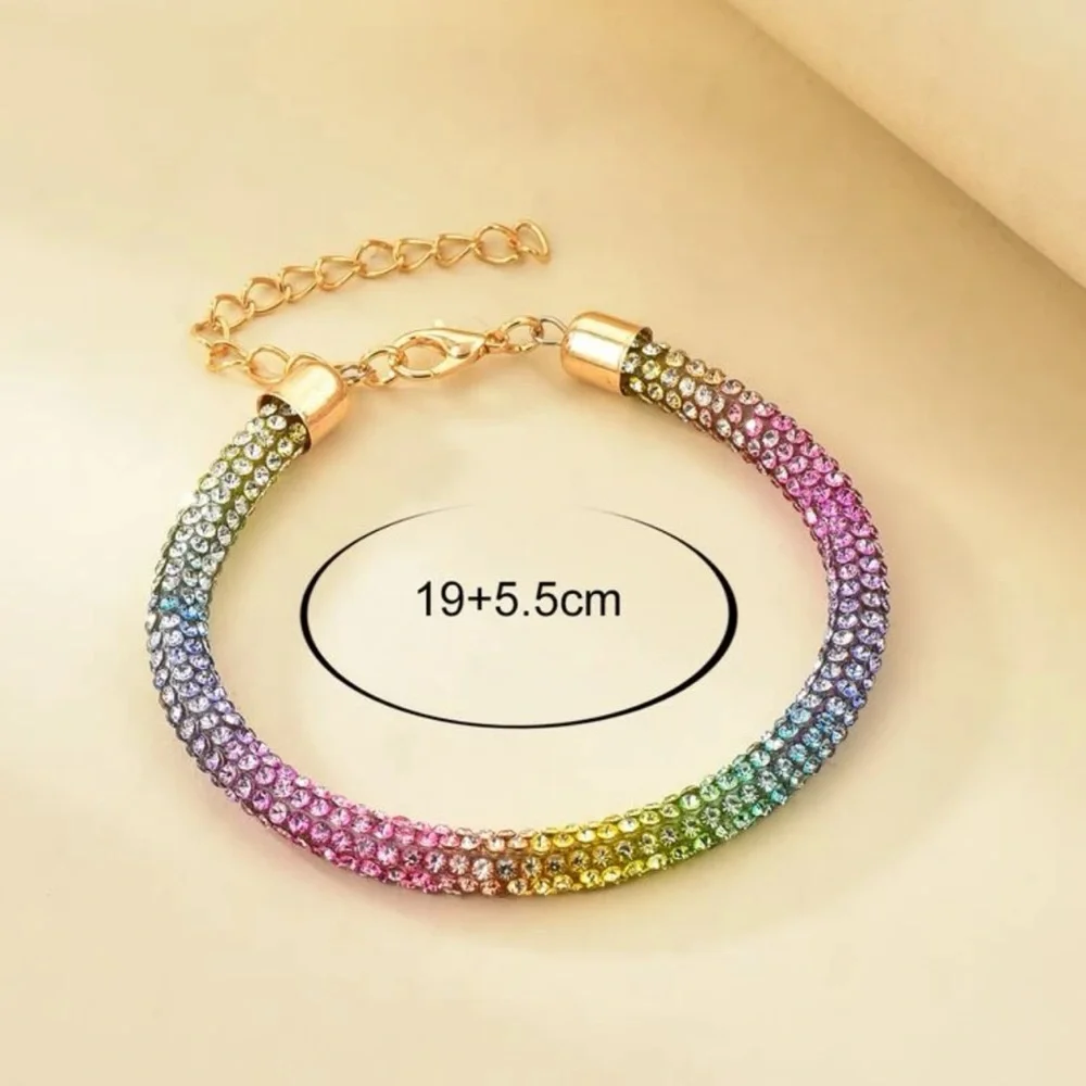 Rainbow Rhinestone Mesh Bracelet | Glitter “Crystaldust” Statement Jewelry